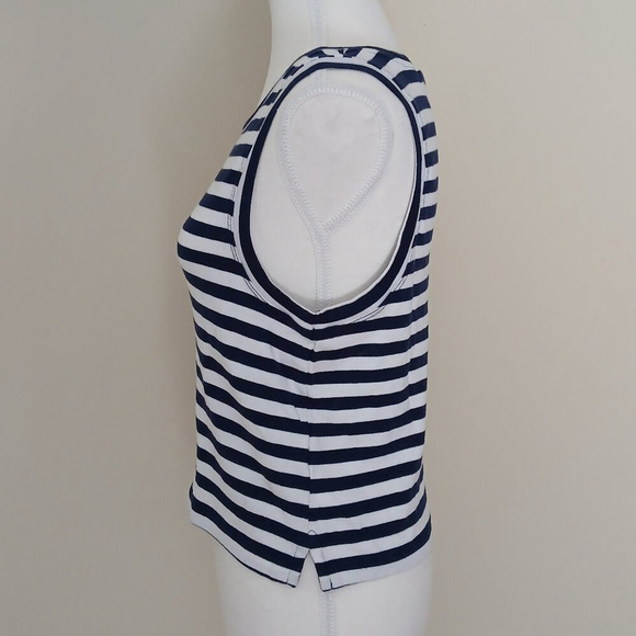 Anthropologie Maeve Sleeveless Cropped Blue+White Striped Sleeveless Top Size M - Picture 4 of 8